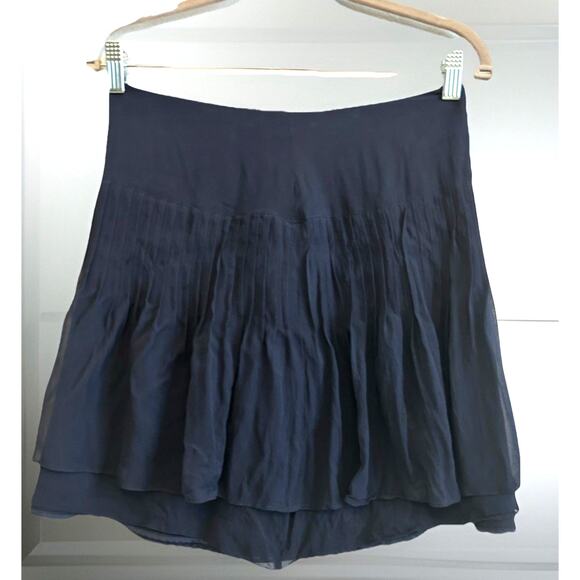 VTG Silk Pleated Mini Skirt 6 Navy Blue Ruffles Luxury Designer RARE Made In USA - Picture 13 of 14
